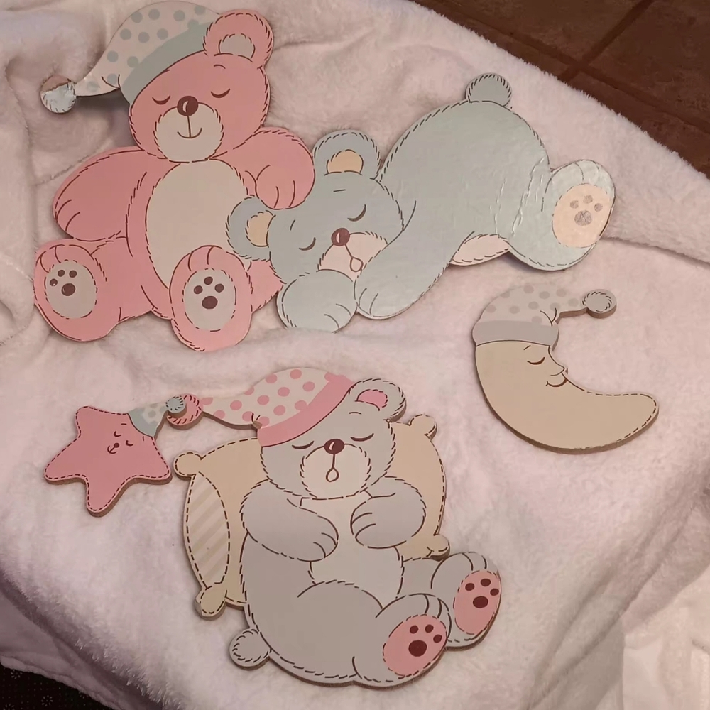 Sleeping Bear Nursery Wall Art - Pink & Gray